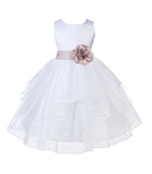 White Satin Shimmering Organza Flower Girl Dress Junior Formal Pageant Baptism Christening 4613T(4)