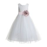 Ivory Floral Lace Heart Cutout Flower Girl Dress Communion Baptism Junior Bridesmaid Dress 172T(4)