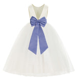Ivory V-Back Satin Flower Girl Dresses with Colored Sash Special Events Formal Evening Gown 219T(5)