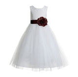 Ivory Floral Lace Heart Cutout Flower Girl Dress Communion Baptism Junior Bridesmaid Dress 172T(4)