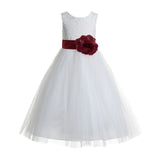 Ivory Floral Lace Heart Cutout Flower Girl Dress Communion Baptism Junior Bridesmaid Dress 172T(5)