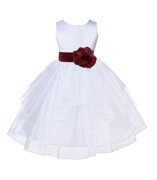 White Satin Shimmering Organza Flower Girl Dress Junior Formal Pageant Baptism Christening 4613T(2)