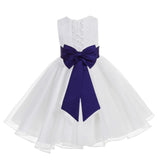 White Lace Organza Flower Girl Dress Elegant Formal Junior Beauty Pageant Communion Baptism 186T(2)