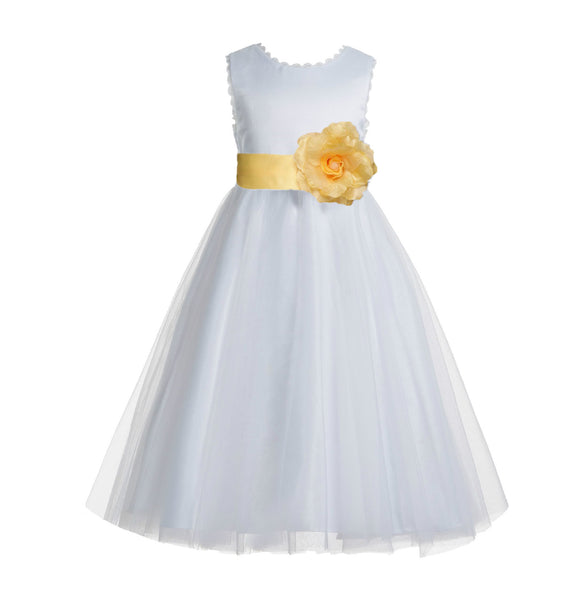 White V-Back Lace Edge Flower Girl Dress Junior Pageant Special Occasion Formal Evening Gown 183T(1)