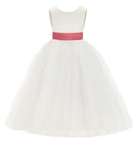 Ivory V-Back Satin Flower Girl Dresses with Colored Sash Special Events Formal Evening Gown 219T(4)