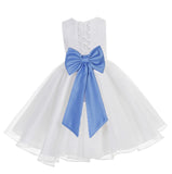 White Lace Organza Flower Girl Dress Elegant Formal Junior Beauty Pageant Communion Baptism 186T(1)