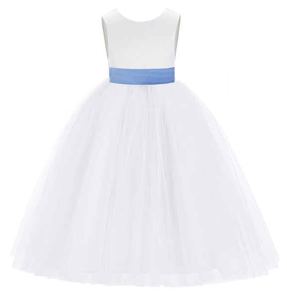White V-Back Satin Flower Girl Dresses with Colored Sash Special Occasion Formal Events 219T(2)
