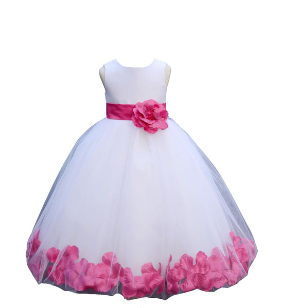 White Tulle Floral Petals Flower Girl Dress Special Occasions Junior Pageant Wedding Holiday 302S(4)