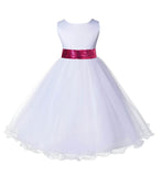 White Formal Wedding Pageant Special Occasion Rattail Edge Tulle Sequin Mesh Flower Girl Dress 829mh