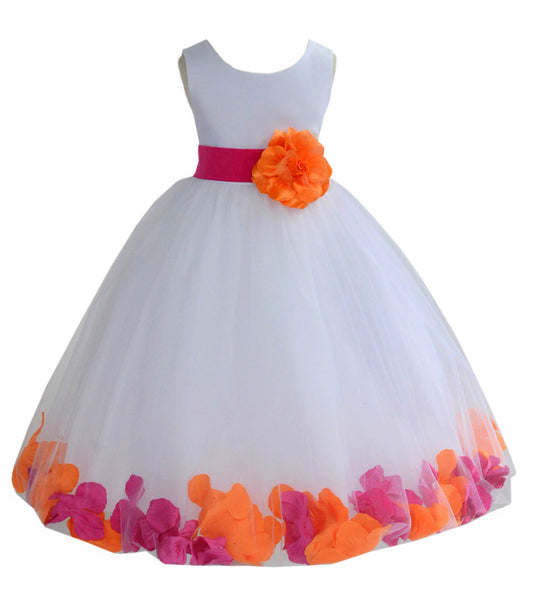 White Elegant Colorful Mixed Rose Petals Bridesmaid Pageant Special Occasion Flower Girl Dress 302T(1)