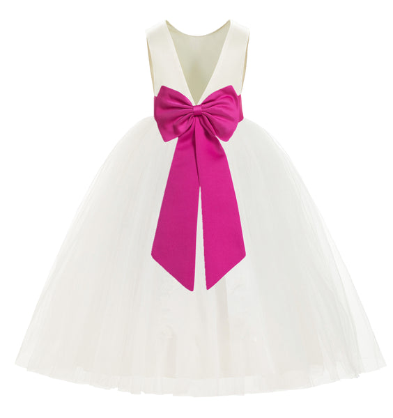 Ivory V-Back Satin Flower Girl Dresses with Colored Sash Special Events Formal Evening Gown 219T(3)