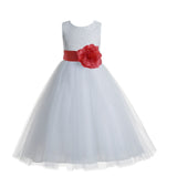 White Floral Lace Heart Cutout Flower Girl Dress Communion Baptism Junior Bridesmaid Dress 172T(3)