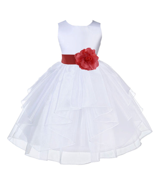 White Satin Shimmering Organza Flower Girl Dress Junior Formal Pageant Baptism Christening 4613T(3)