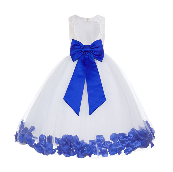 White Floral Lace Heart Cutout Rose Petals Flower Girl Dress Junior Bridesmaid Special Event 185T(5)