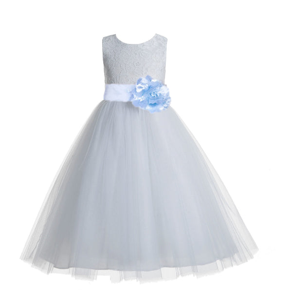 White Floral Lace Heart Cutout Flower Girl Dress Communion Baptism Junior Bridesmaid Dress 172T(5)