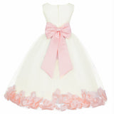 Ivory Elegant Wedding Pageant Special Events Petals Flower Girl Dress with Bow Tie Sash 302T(4)