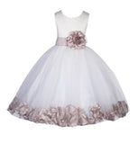 Ivory Lace Top Tulle Floral Petals Flower Girl Dress Birthday Girl Junior Pageant Bridesmaid 165S(2)