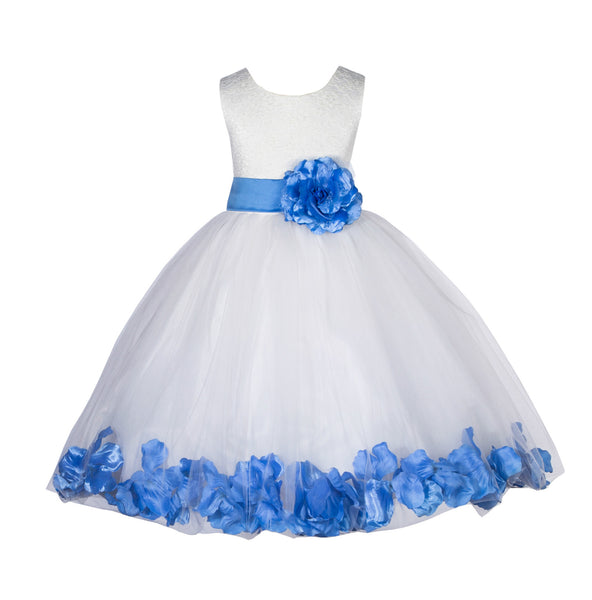 Ivory Lace Top Tulle Floral Petals Flower Girl Dress Birthday Girl Junior Pageant Bridesmaid 165S(2)