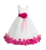 Ivory Tulle Floral Rose Petals Princess Wedding Pageant Recital Birthday Flower Girl Dress 007(1)