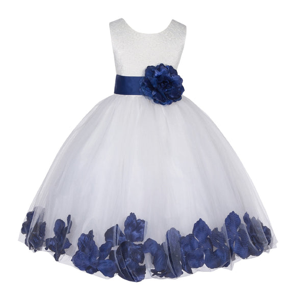 Ivory Lace Top Tulle Floral Petals Flower Girl Dress Birthday Girl Junior Pageant Bridesmaid 165S(1)