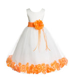 Ivory Tulle Floral Rose Petals Princess Wedding Pageant Recital Birthday Flower Girl Dress 007(1)