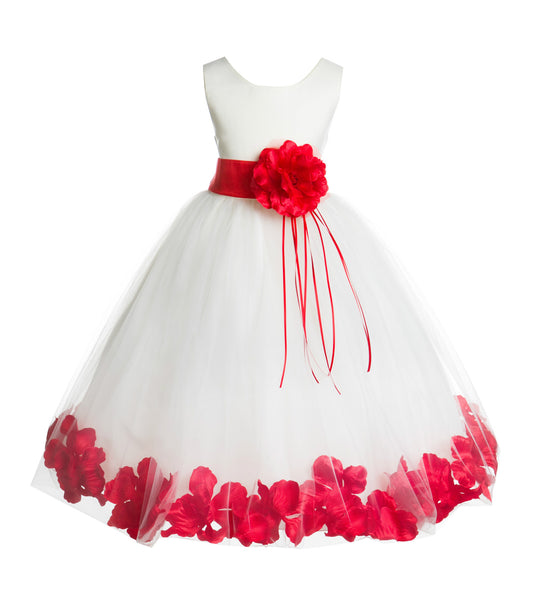 Ivory Tulle Floral Rose Petals Princess Wedding Pageant Recital Birthday Flower Girl Dress 007(3)