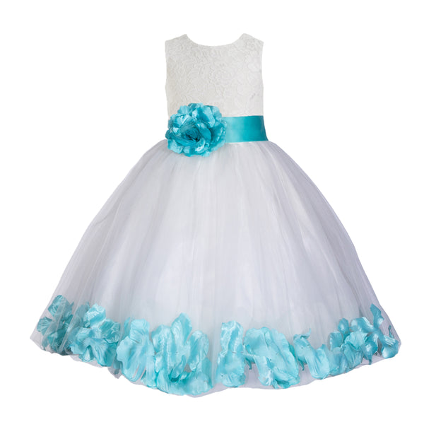 Ivory Floral Lace Heart Cutout Rose Petals Flower Girl Dress Junior Bridesmaid Special Event 185T(4)