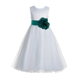 Ivory V-Back Lace Edge Flower Girl Dress Junior Pageant Special Occasion Formal Evening Gown 183T(3)