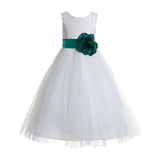 White Floral Lace Heart Cutout Flower Girl Dress Communion Baptism Junior Bridesmaid Dress 172T(2)