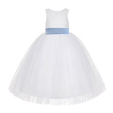 White Floral Lace Flower Girl Dress Special Occasions Wedding Christening Communion Baptism LG7(2)