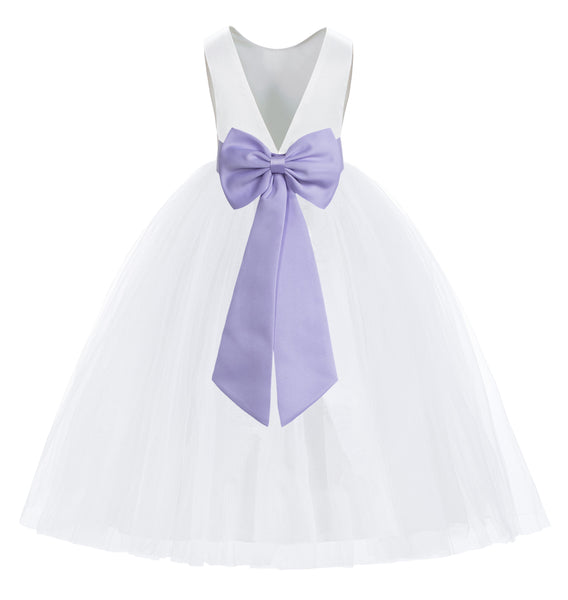 White V-Back Satin Flower Girl Dresses with Colored Sash Special Occasion Formal Events 219T(3)