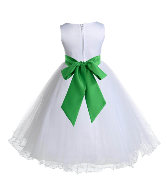 White Formal Wedding Pageant Special Occasions Rattail Edge Tulle Flower Girl Dress 829S(3)