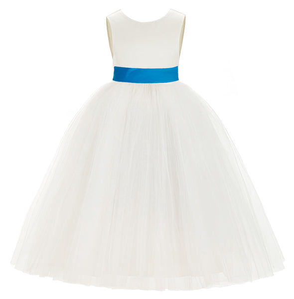 Ivory V-Back Satin Flower Girl Dresses with Colored Sash Special Events Formal Evening Gown 219T(2)