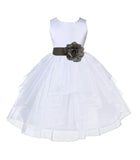 White Satin Shimmering Organza Flower Girl Dress Junior Formal Pageant Baptism Christening 4613T(3)