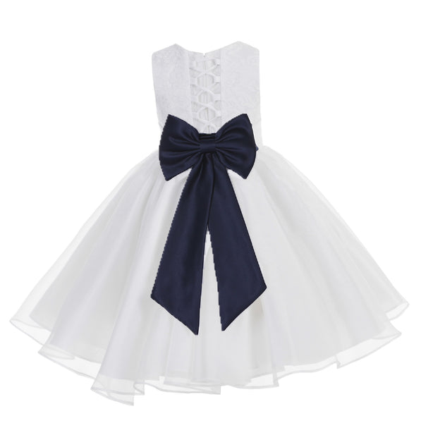 White Lace Organza Flower Girl Dress Elegant Formal Junior Beauty Pageant Communion Baptism 186T(3)