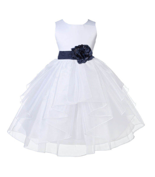 White Satin Shimmering Organza Flower Girl Dress Junior Formal Pageant Baptism Christening 4613T(4)