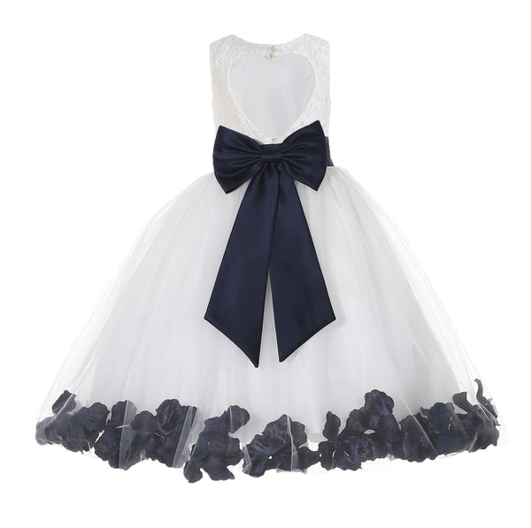 White Floral Lace Heart Cutout Rose Petals Flower Girl Dress Junior Bridesmaid Special Event 185T(3)