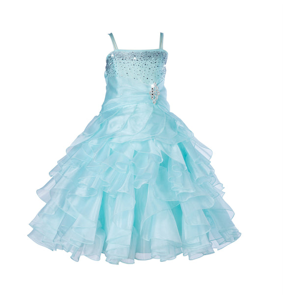 Elegant Rhinestone Organza Pleated Ruffled Beauty Pageant Special Occasion Flower Girl Dress 164S(2)