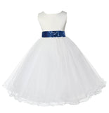 Ivory Formal Wedding Pageant Special Occasion Rattail Edge Tulle Sequin Mesh Flower Girl Dress 829mh