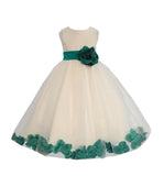 White Tulle Floral Petals Flower Girl Dress Special Occasions Junior Pageant Wedding Holiday 302S(6)