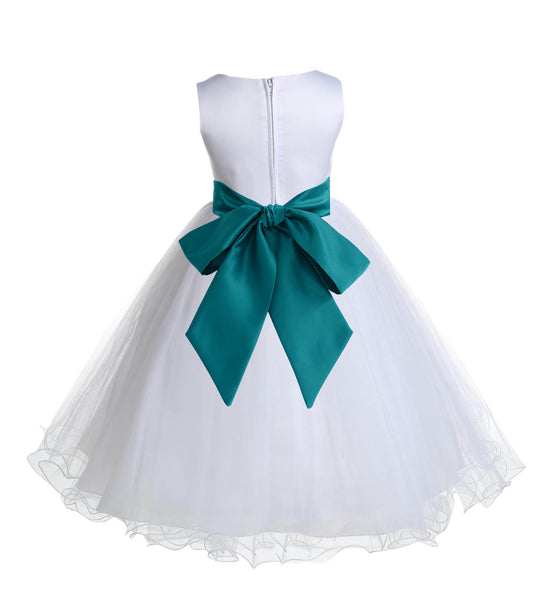 White Formal Wedding Pageant Special Occasions Rattail Edge Tulle Flower Girl Dress 829S(3)