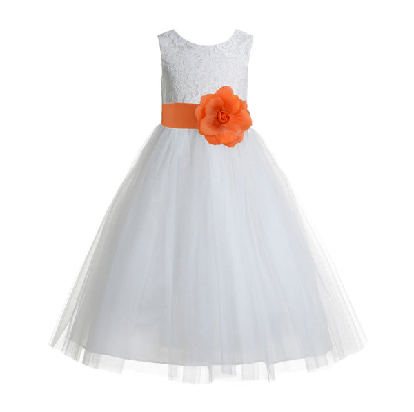 Ivory Floral Lace Heart Cutout Flower Girl Dress Communion Baptism Junior Bridesmaid Dress 172T(2)
