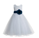 White Floral Lace Heart Cutout Flower Girl Dress Communion Baptism Junior Bridesmaid Dress 172T(1)