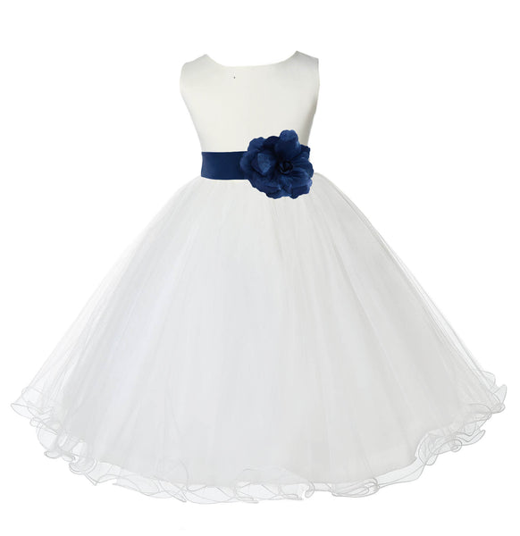 Ivory Formal Wedding Pageant Special Occasions Rattail Edge Tulle Flower Girl Dress 829T(2)