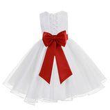 White Lace Organza Flower Girl Dress Elegant Formal Junior Beauty Pageant Communion Baptism 186T(1)