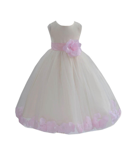 Ivory Tulle Floral Petals Flower Girl Dress Special Occasions Junior Pageant Wedding Holiday 302S(1)