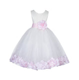 Ivory Lace Top Tulle Floral Petals Flower Girl Dress Birthday Girl Junior Pageant Bridesmaid 165S(1)