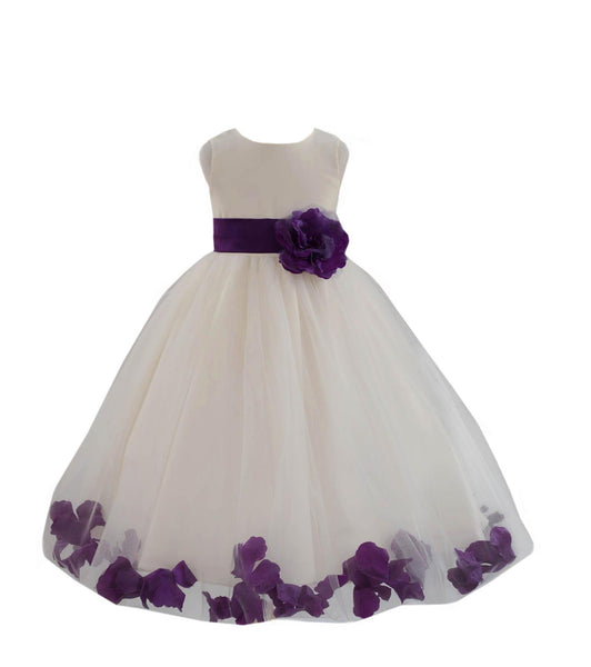 Ivory Tulle Floral Petals Flower Girl Dress Special Occasions Junior Pageant Wedding Holiday 302S(1)