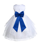 White Satin Shimmering Organza Flower Girl Dress Junior Formal Pageant Baptism Christening 4613T(1)