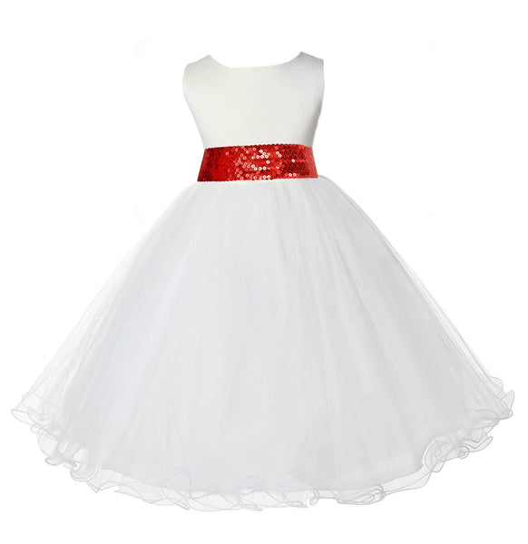 Ivory Formal Wedding Pageant Special Occasion Rattail Edge Tulle Sequin Mesh Flower Girl Dress 829mh
